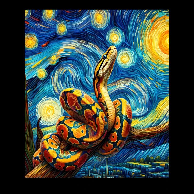 Kugelpython Schlange Sternennacht Gemälde