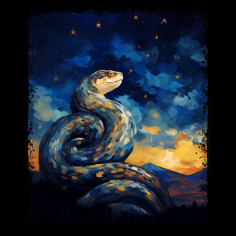 Kugelpython Schlange Sternennacht Gemälde