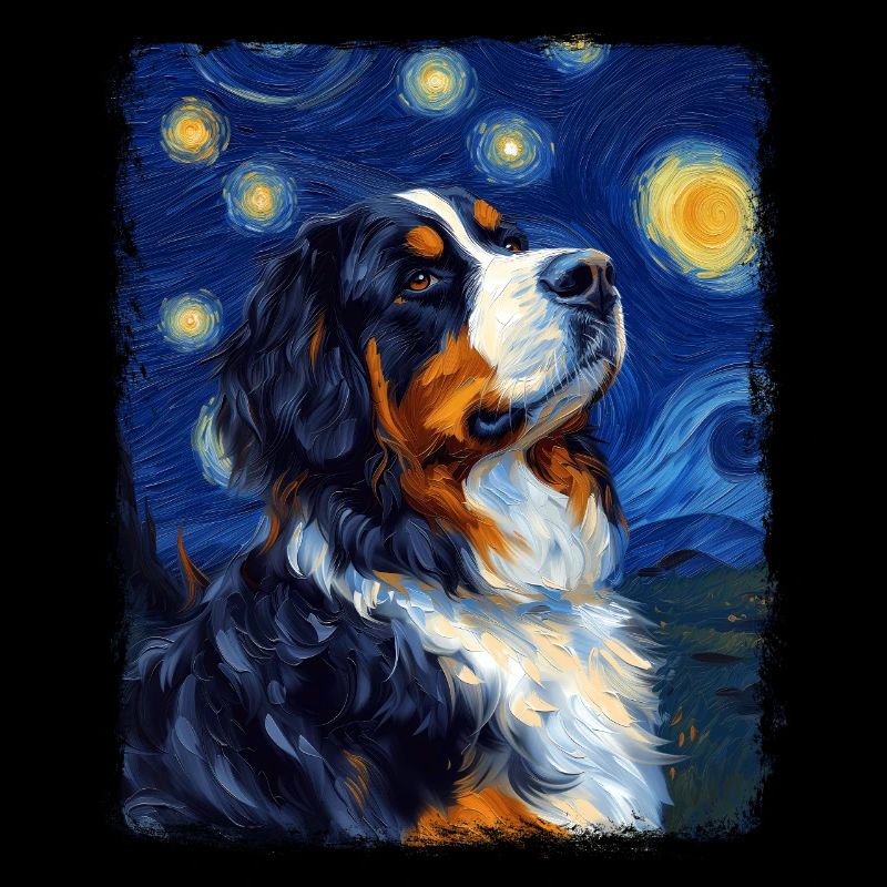 Berner Sennenhund Hund Sternennacht Gemälde