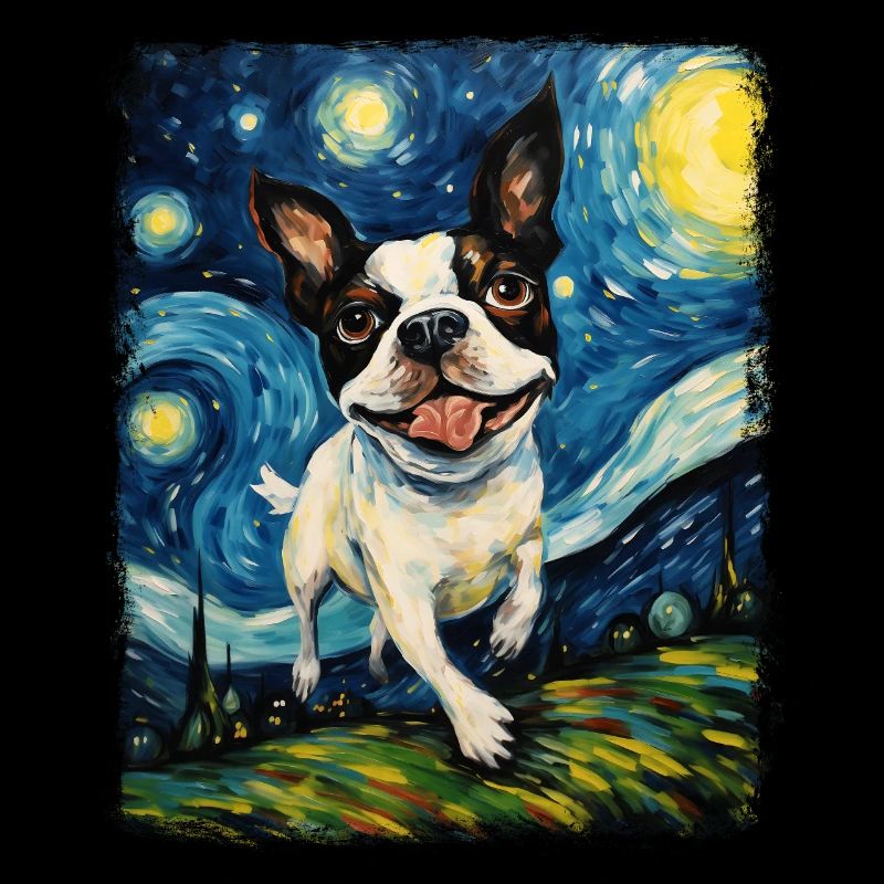 Boston Terrier Hund Sternennacht Gemälde