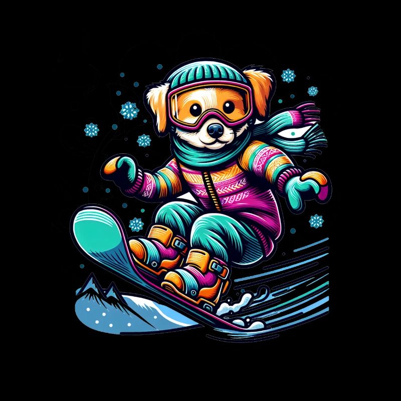 Chien snowboarder mignon