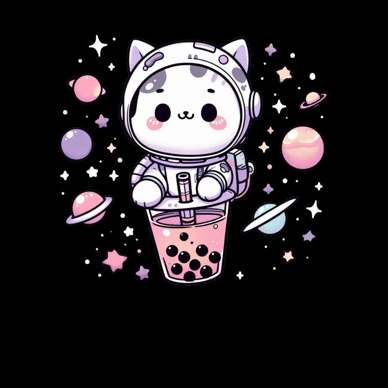 Kawaii Cat Astronaut Bubble Tea in Space
