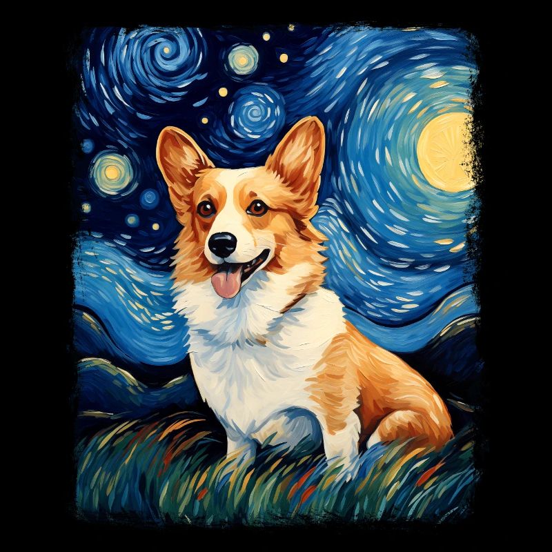 Corgi Hund Sternennacht Gemälde