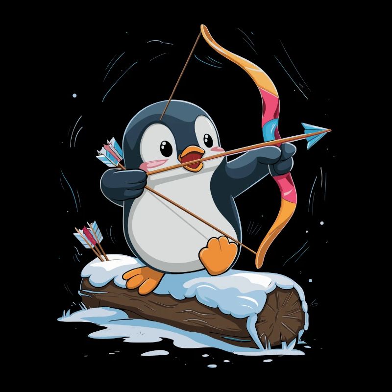 Pingouin avec arc dans l’aventure de neige