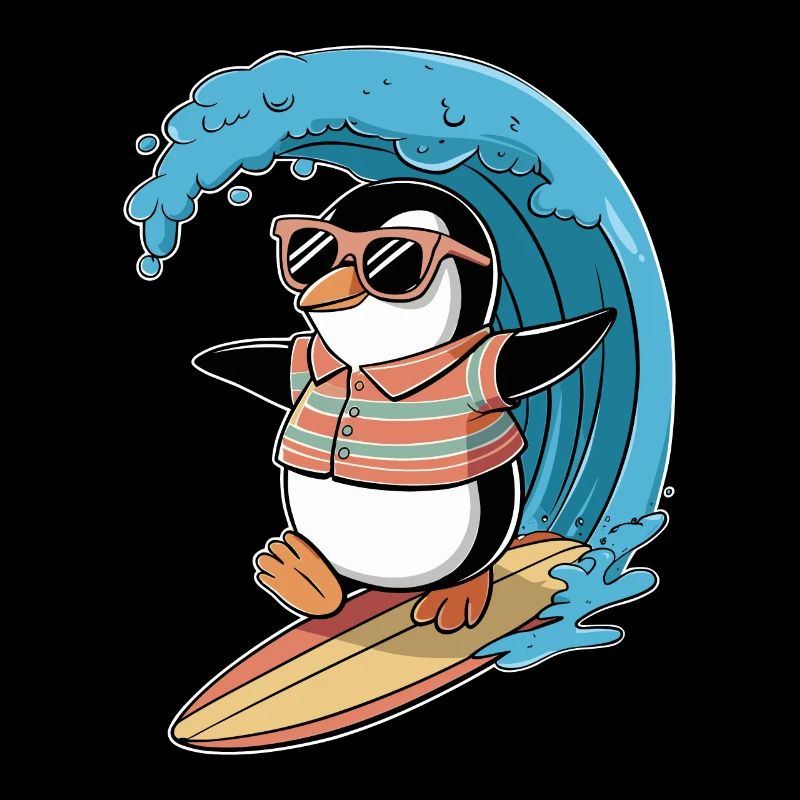Surf de pingouin cool avec des lunettes de soleil