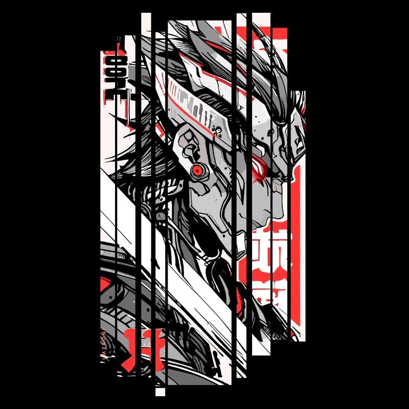 Cyberpunk Warrior Geometric Red White Japan