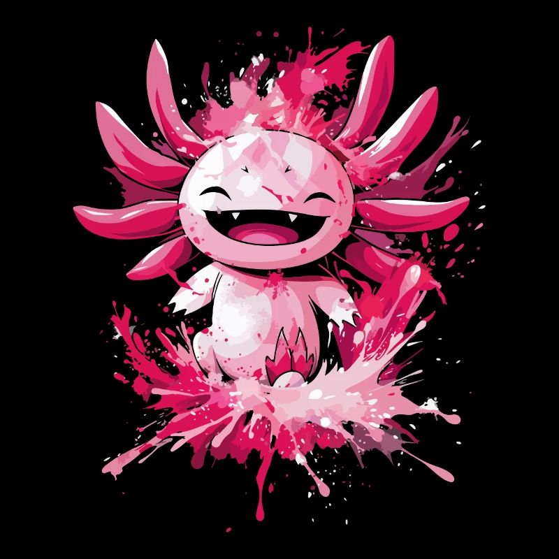 Axolotl joyeux avec des éclaboussures de peinture pour les enfants