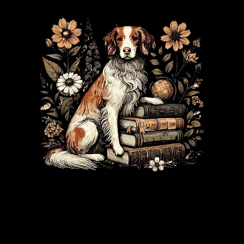 Brittany Spaniel Flower Book Reader