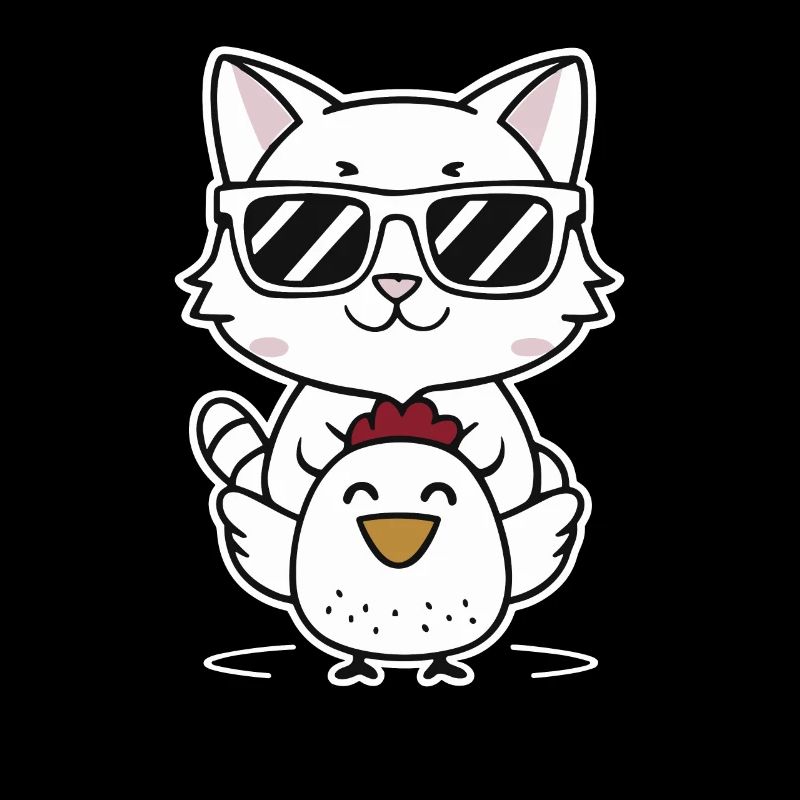 Cat with sunglasses on chicken