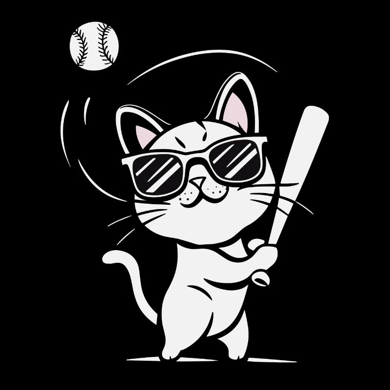 Cat with sunglasses playing baseball