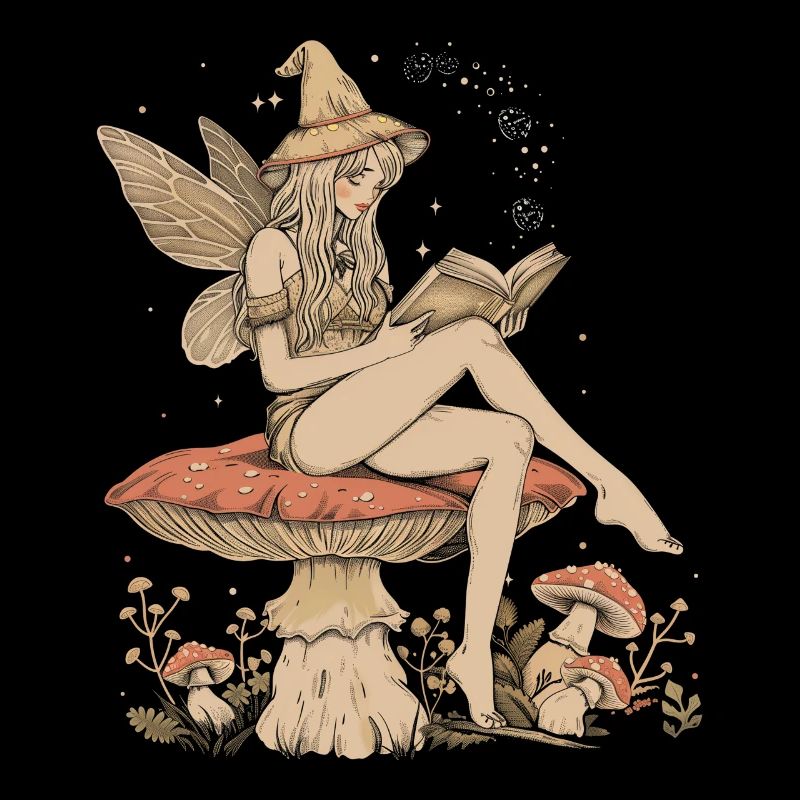 Cottagecore esthétique fée livre champignon sorcière fée