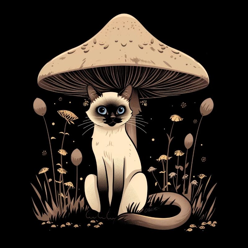 Cottagecore esthétique Chat siamois champignon wit