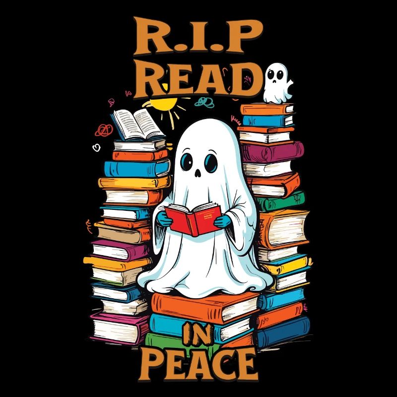 Cute book lover ghost reading in peace