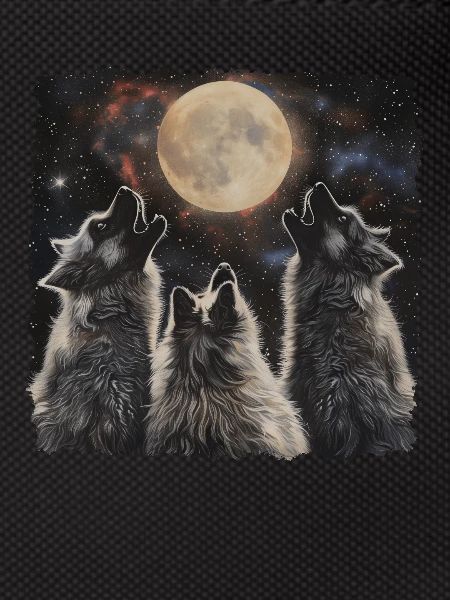 Keeshond Dog Howling Moon