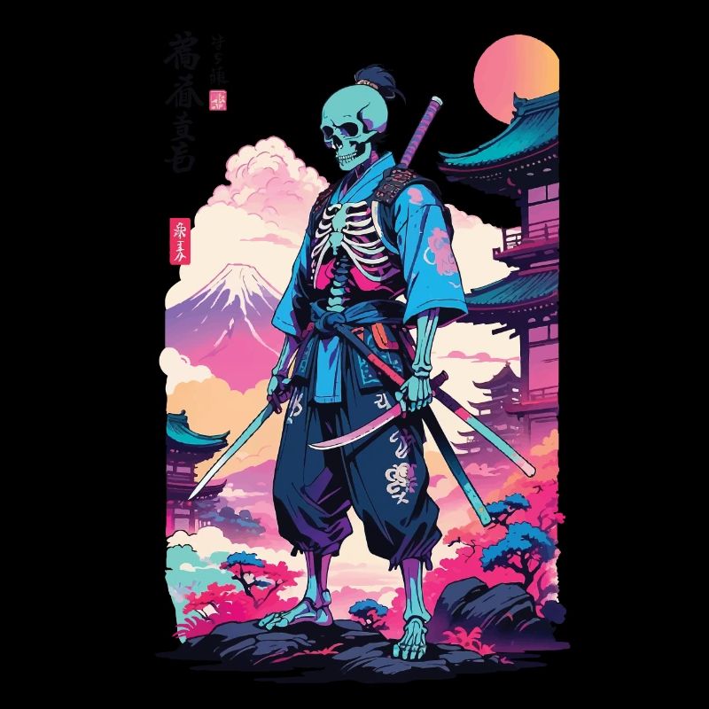 Oni Skeleton Samurai & Vaporwave Aesthetic Design