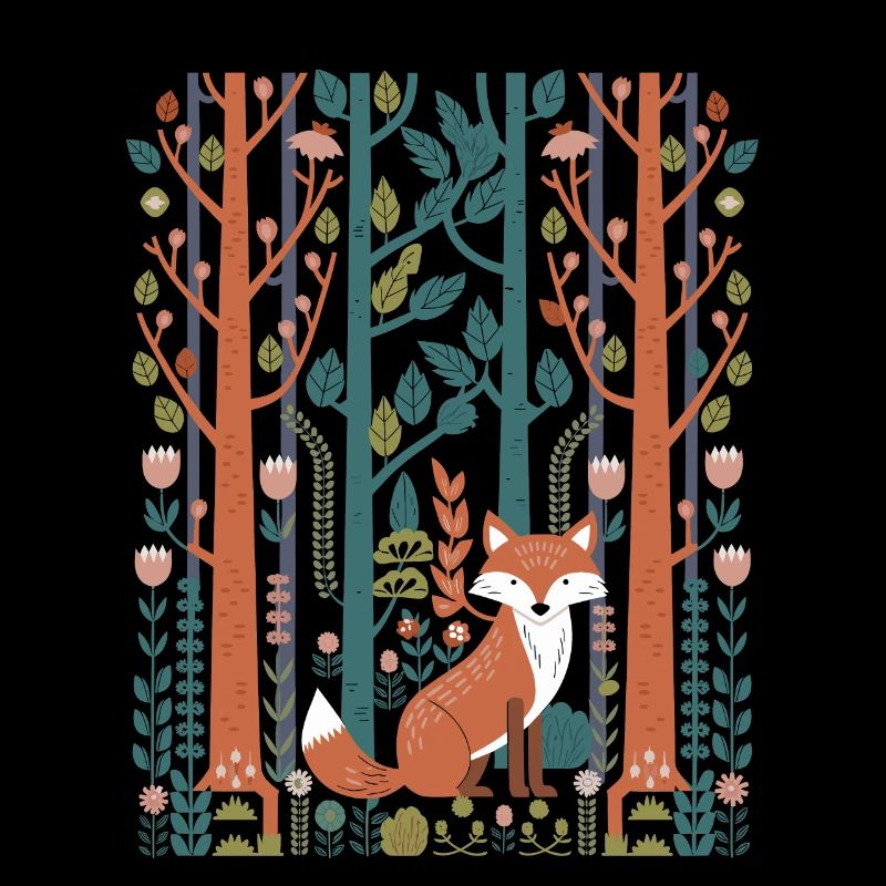 Cottagecore Forest Scene with Fox and Flowers