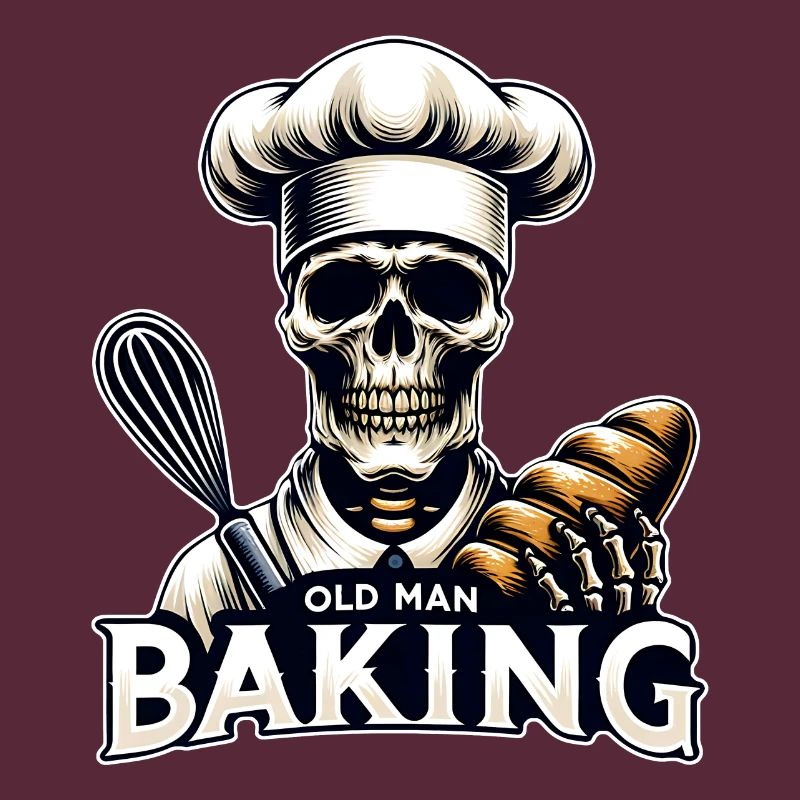 Old Man Baking Skull mit Bäckermütze backt Brot