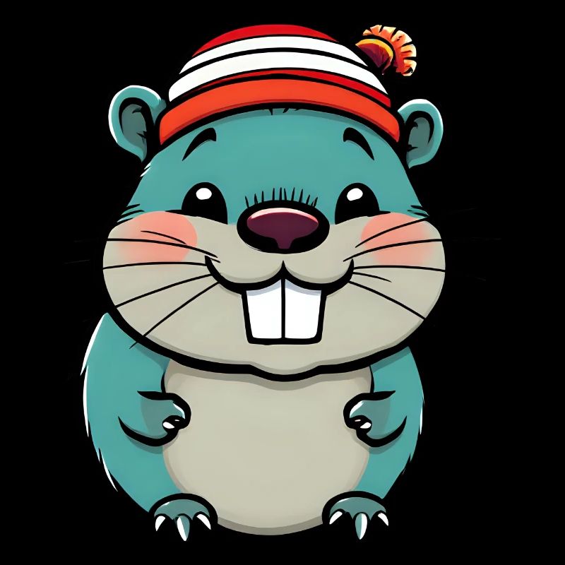 Mignon castor de dessin animé en bonnet rayé