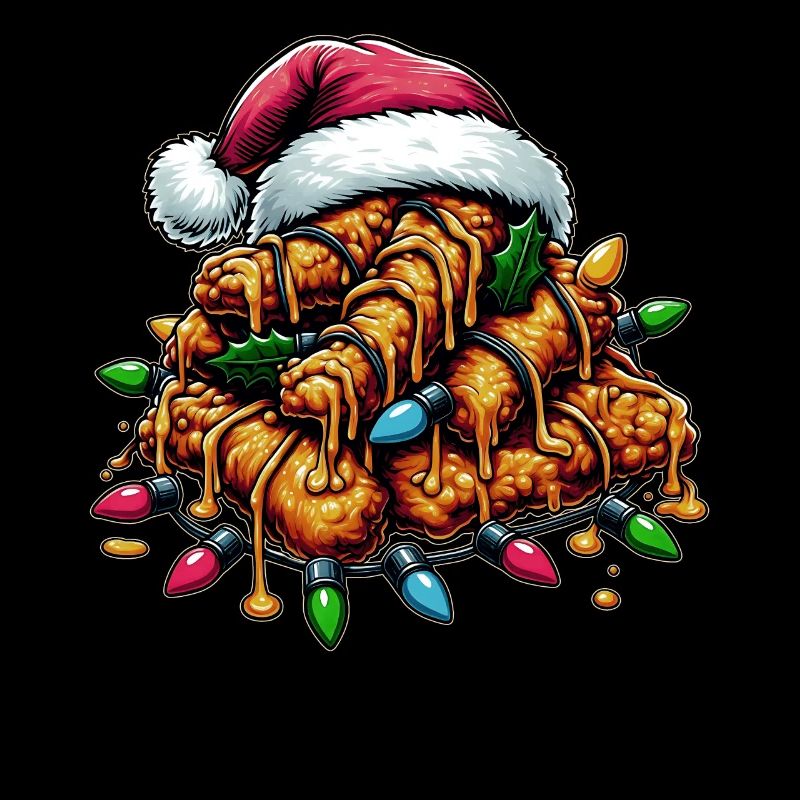 Chicken Wings Bunch Santa Hat Xmas
