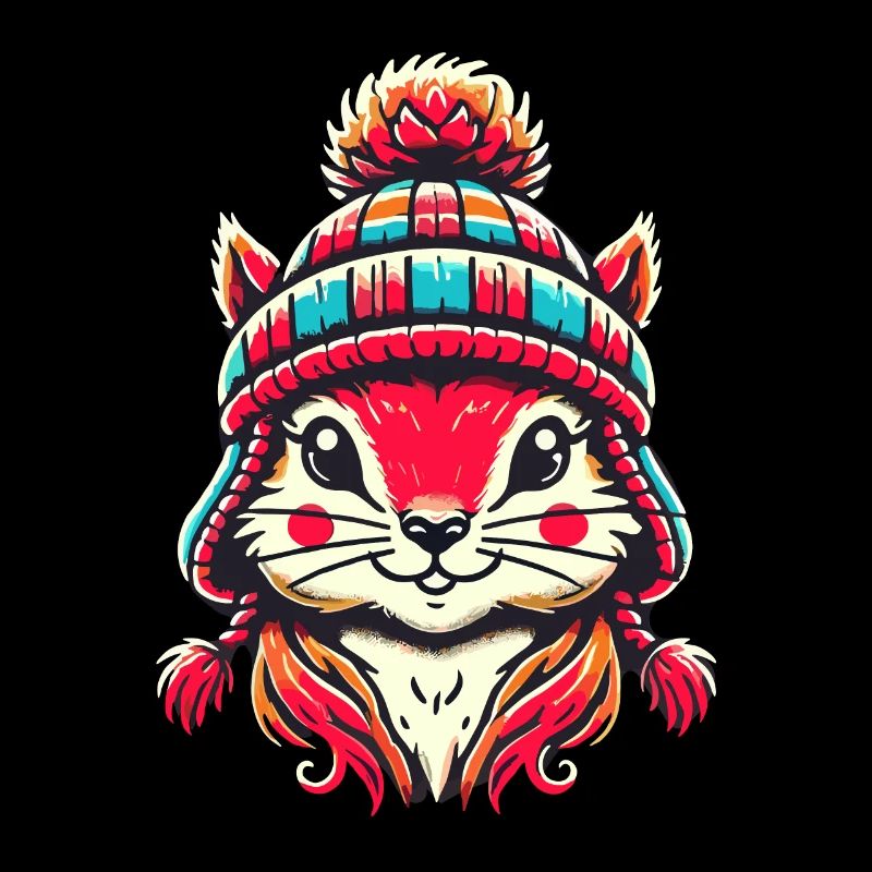 Écureuil joyeux avec chapeau d’hiver