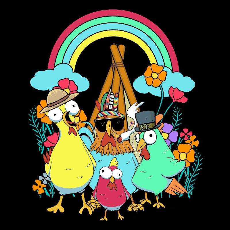 Rainbow Hippie Tipi Poulets Stoner Poulet