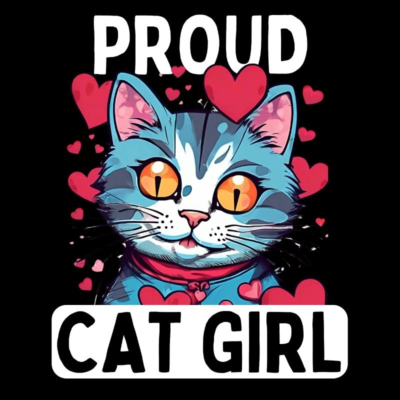 Proud cat lover with kitten and hearts