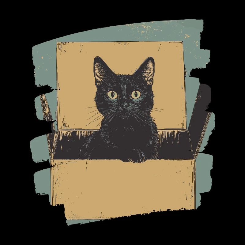 Cat in Cardboard Box Retro