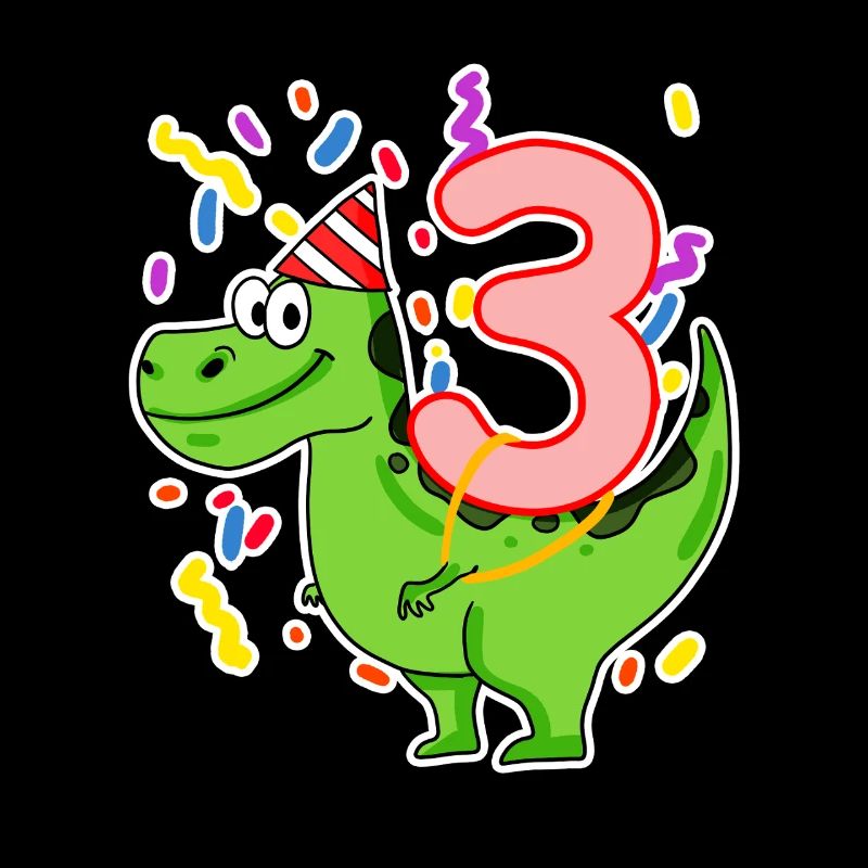 Trois 3 - Numéro 3 - Numéro 3 Anniversaire Dino