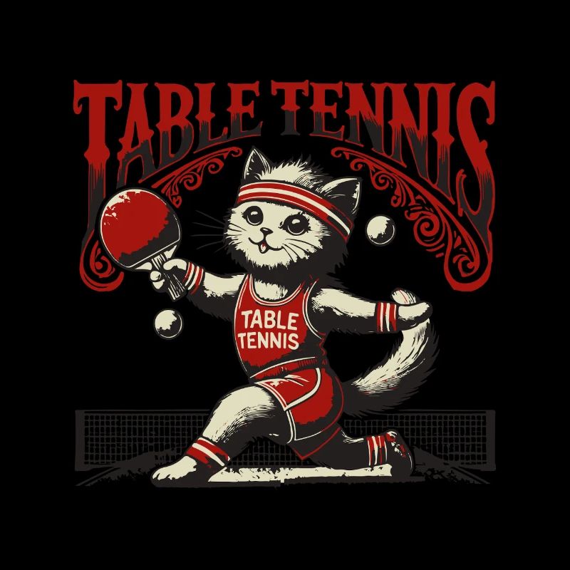 Chat mignon Tennis de table Style vintage Rétro