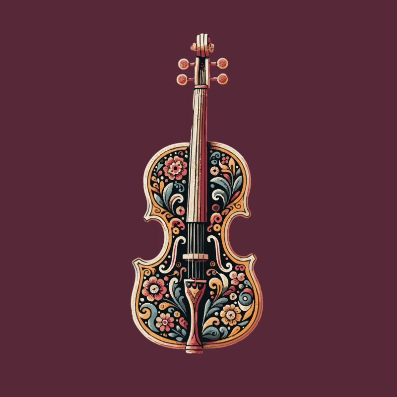 Artistic violin with floral pattern