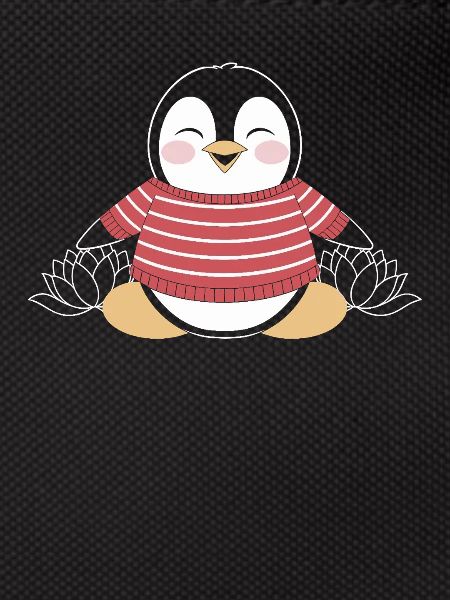 Meditierender Pinguin im Streifenpullover