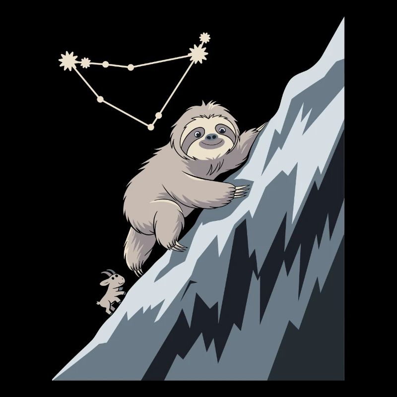 Cozy Capricorn Sloth Climbing Mountain