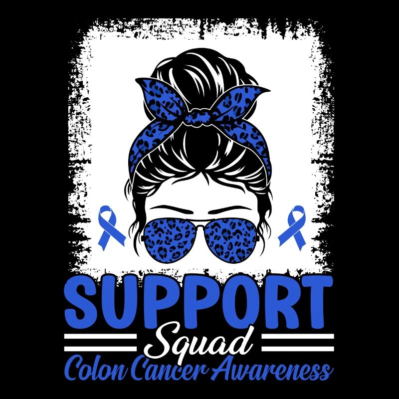 Support Squad Messy Bun Blue Ribbon Colorectal