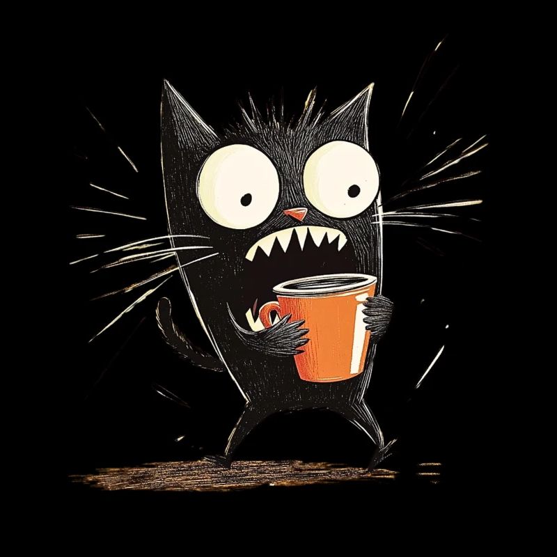 Chat choqué avec du café - Style dessin animé