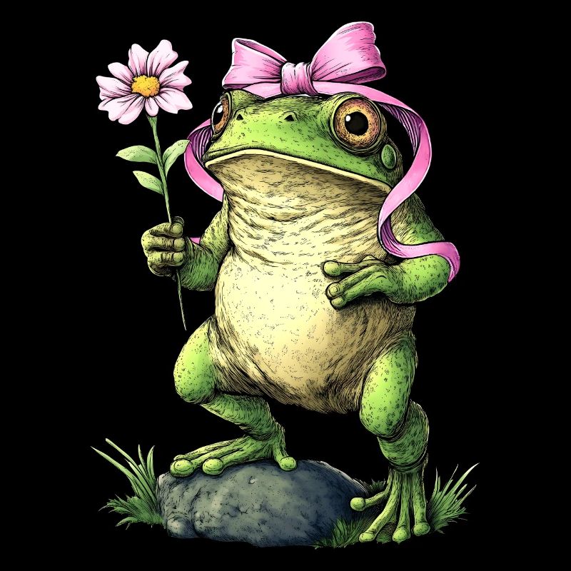 Coquette Bow Cottagecore Frog Aesthetic Pink