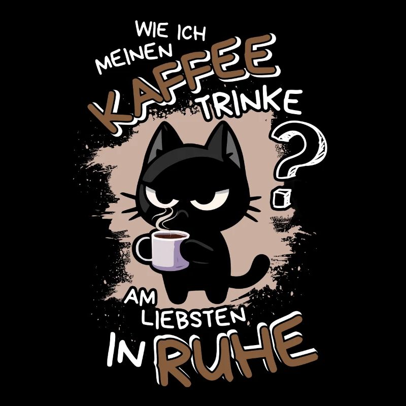 Kaffee und Ruhe – schwarze Katze am Limit