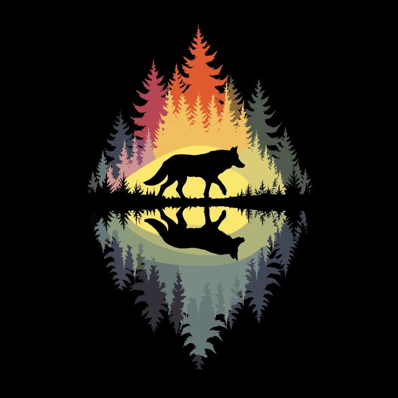 Mystic Wolf In Sunset Reflection