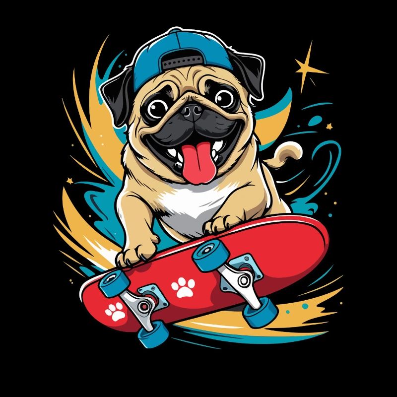 Skateboarder Hund, Skateboard Mops