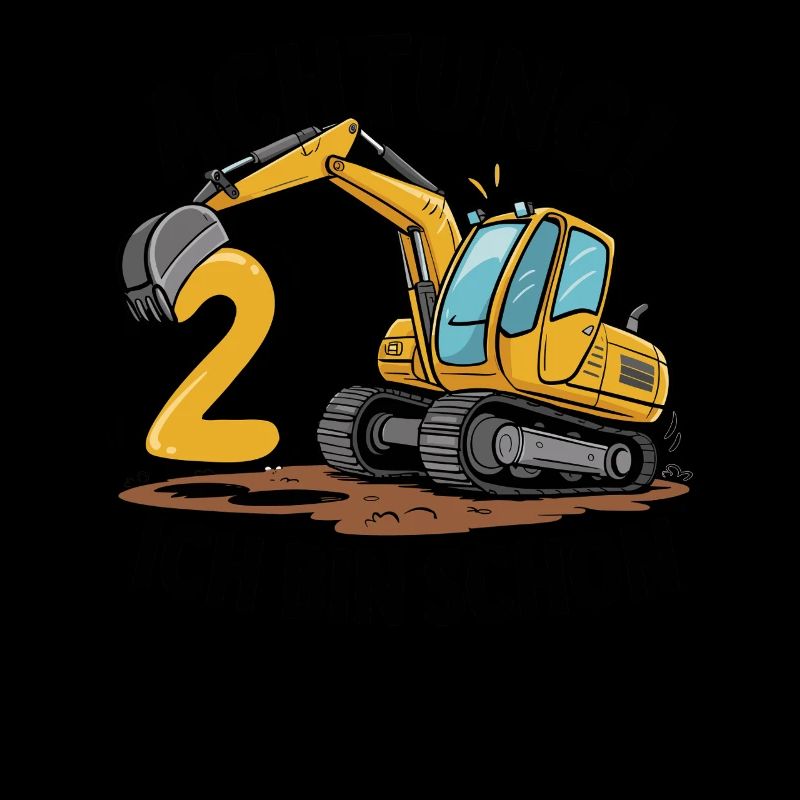 2nd Birthday 2 Years Excavator Construction Vehicle Construction Site