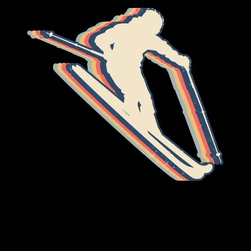 Skiing Ski Skier Retro Line Art