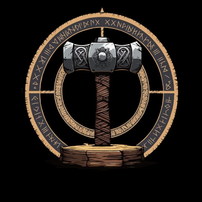 Viking Hammer Warrior Valhalla Runic Circle Thor