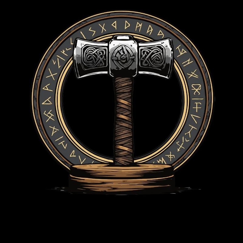Viking Hammer Warrior Valhalla Runic Circle Thor