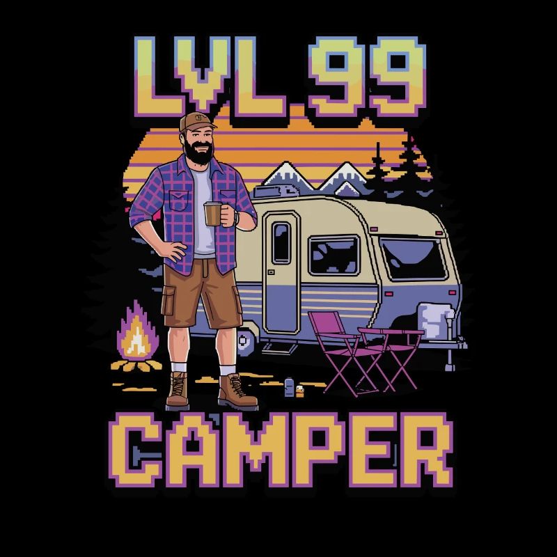 Lvl 99 Camper – Retro Pixel Camping Design