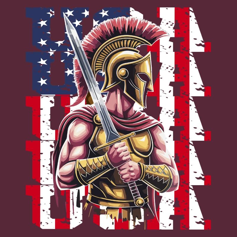 Guerrier spartiate des États-Unis avec épée devant le drapeau