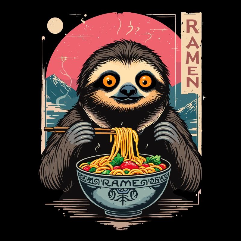 Sloth Eats Ramen Japon Noodle Design