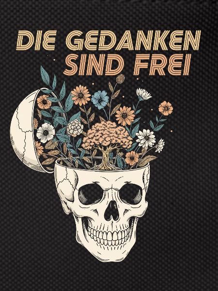 Blumen im Schädel mit Botschaft