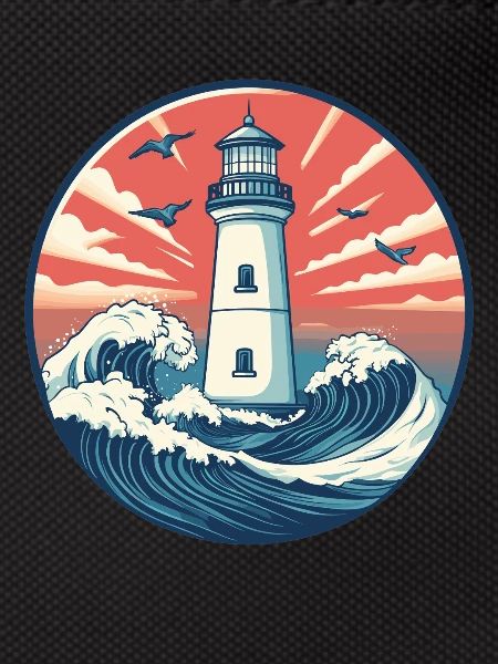 Lighthouse and sea waves illustration
