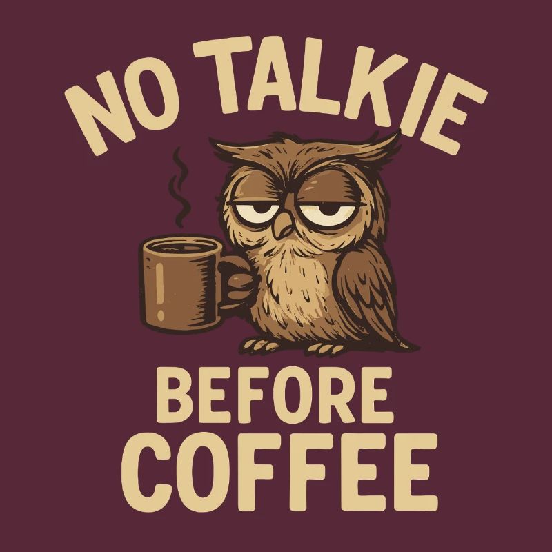 Eulen mit Kaffeetasse und Statement