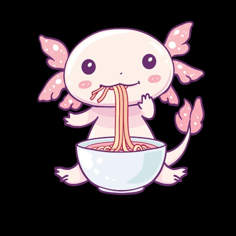 Mignon axolotl avec nouilles