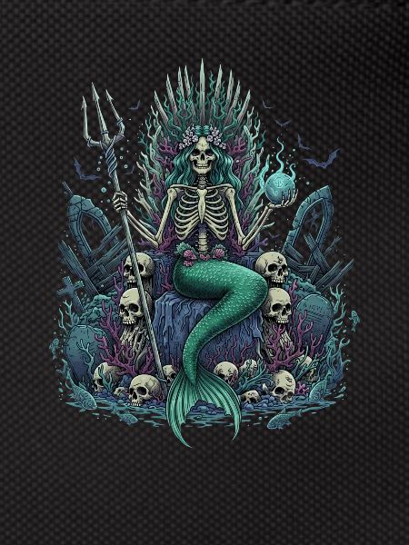 Skeleton Mermaid with Skulls